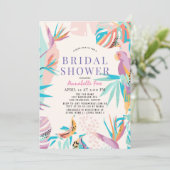 Farbenfrohe tropische Blätter Papagei-Brautparty Einladung (Stehend Vorderseite)