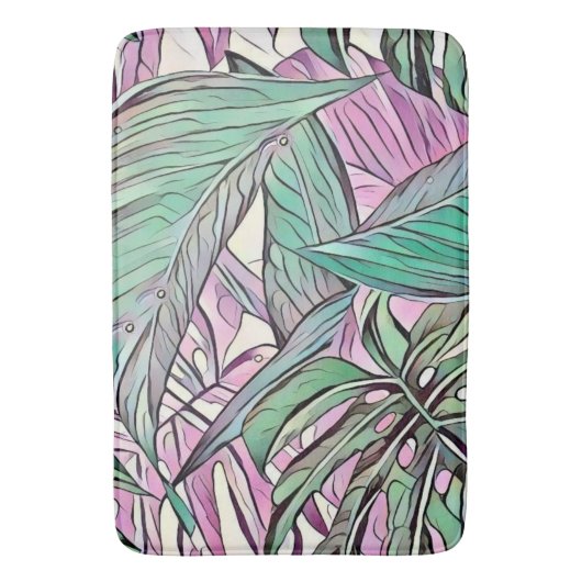 Farbenfrohe tropische Blätter Pop Kunst Badematte (Vorderseite Vertikal)