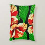 Farbenfrohe tropische Blätter und Hibiskus-Blume | Dekokissen (Rückseite(Vertikal))