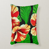 Farbenfrohe tropische Blätter und Hibiskus-Blume | Dekokissen (Vorderseite(Vertikal))
