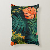 Farbenfrohe tropische Blätter und Hibiskus-Blume | Dekokissen (Vorderseite(Vertikal))