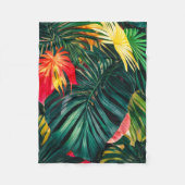 Farbenfrohe tropische Blätter und Hibiskus-Blume | Fleecedecke (Vorderseite)