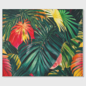 Farbenfrohe tropische Blätter und Hibiskus-Blume | Geschenkpapier (Flach)