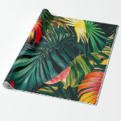 Farbenfrohe tropische Blätter und Hibiskus-Blume | Geschenkpapier (Ungerollt)