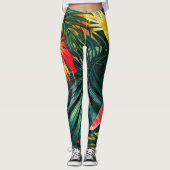 Farbenfrohe tropische Blätter und Hibiskus-Blume | Leggings (Vorderseite)