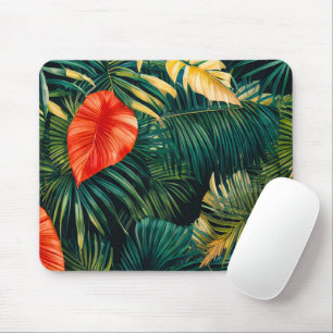 Farbenfrohe tropische Blätter und Hibiskus-Blume   Mousepad