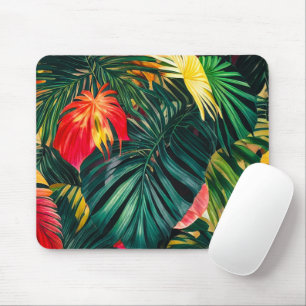 Farbenfrohe tropische Blätter und Hibiskus-Blume   Mousepad
