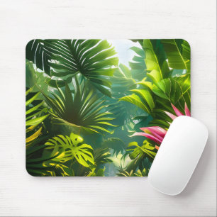 Farbenfrohe tropische Blätter und Hibiskus-Blume   Mousepad
