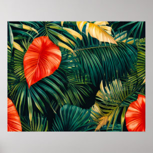Farbenfrohe tropische Blätter und Hibiskus-Blume Poster