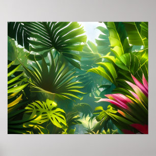 Farbenfrohe tropische Blätter und Hibiskus-Blume Poster
