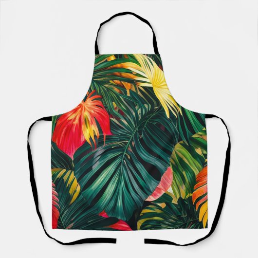 Farbenfrohe tropische Blätter und Hibiskus-Blume | Schürze (Vorderseite)