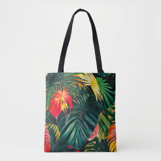 Farbenfrohe tropische Blätter und Hibiskus-Blume | Tasche (Vorderseite)