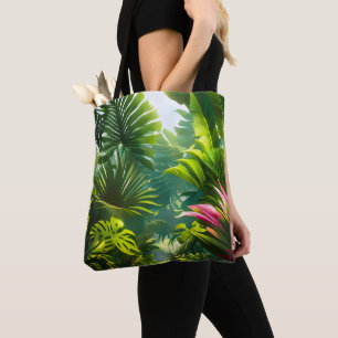 Farbenfrohe tropische Blätter und Hibiskus-Blume   Tasche