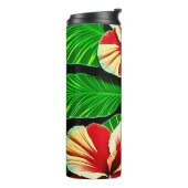 Farbenfrohe tropische Blätter und Hibiskus-Blume | Thermosbecher (Nach links gedreht)