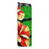 Farbenfrohe tropische Blätter und Hibiskus-Blume | Thermosbecher (Nach rechts gedreht)