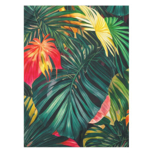 Farbenfrohe tropische Blätter und Hibiskus-Blume   Tischdecke