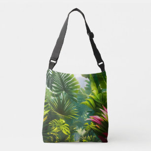 Farbenfrohe tropische Blätter und Hibiskus-Blume Tragetaschen Mit Langen Trägern