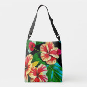 Farbenfrohe tropische Blätter und Hibiskus-Blume | Tragetaschen Mit Langen Trägern (Rückseite)