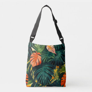 Farbenfrohe tropische Blätter und Hibiskus-Blume Tragetaschen Mit Langen Trägern