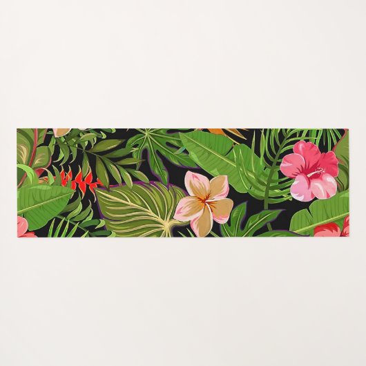 Farbenfrohe tropische Blätter und Hibiskus-Blume | Yogamatte (Rückseite (Horizontal))