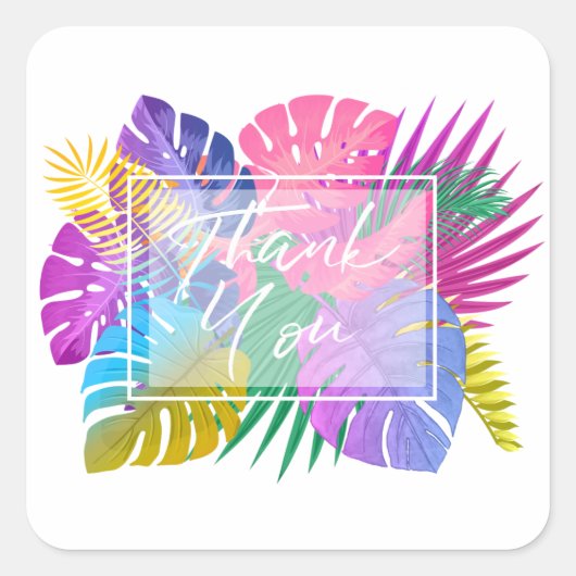Farbenfrohe tropische Blätter Vielen Dank, ID575 Quadratischer Aufkleber (Vorderseite)