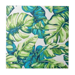 Farbenfrohe tropische Blätter von Banana und Monst Fliese