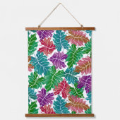 Farbenfrohe tropische Blätter Wandteppich Mit Holzrahmen (Vorderseite)