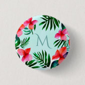 Farbenfrohe tropische Blätter Wasserfarbe Custom Button (Vorderseite)