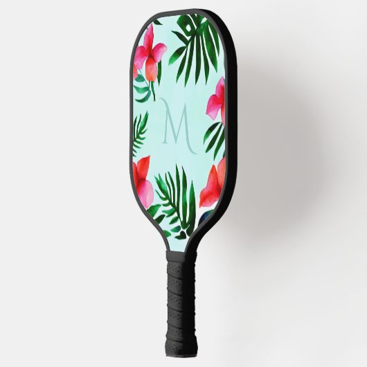 Farbenfrohe tropische Blätter Wasserfarbe Custom Pickleball Schläger (Links)