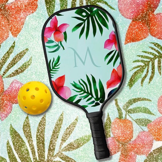Farbenfrohe tropische Blätter Wasserfarbe Custom Pickleball Schläger