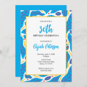 Farbenfrohe tropische blaue Blätter Doodle Einladung (Vorne/Hinten)