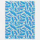 Farbenfrohe tropische blaue Blätter Doodle Fleecedecke (Vorderseite)