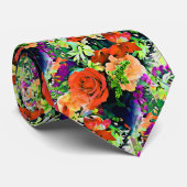 Farbenfrohe tropische Blume Blumengestein Krawatte (Gerollt)