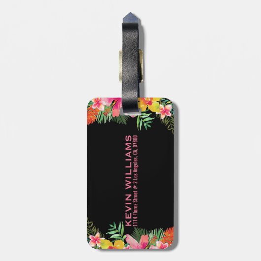 Farbenfrohe tropische Blume Bouquet Gepäckanhänger (Rückseite vertikal)