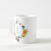 Farbenfrohe tropische Blume Bouquet Monogram Kaffeetasse (Vorderseite Links)