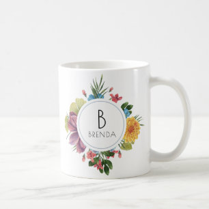 Farbenfrohe tropische Blume Bouquet Monogram Kaffeetasse