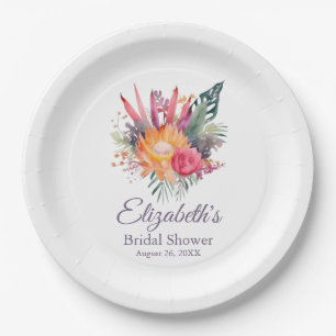 Farbenfrohe tropische Blume Brautparty Pappteller
