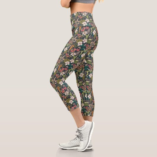 Farbenfrohe tropische Blume Capri Leggings (Links)