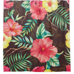 Farbenfrohe tropische Blume dunkler Hintergrund Duschvorhang