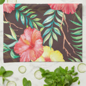 Farbenfrohe tropische Blume dunkler Hintergrund Geschirrtuch (Gefaltet)