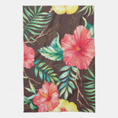 Farbenfrohe tropische Blume dunkler Hintergrund Geschirrtuch (Vertikal)