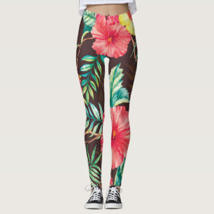 Farbenfrohe tropische Blume dunkler Hintergrund Leggings