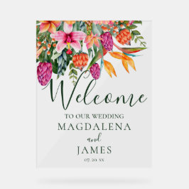 Farbenfrohe tropische Blume in Rosa und Orange wil Acrylschild