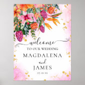 Farbenfrohe tropische Blume in Rosa und Orange wil Poster (Vorne)