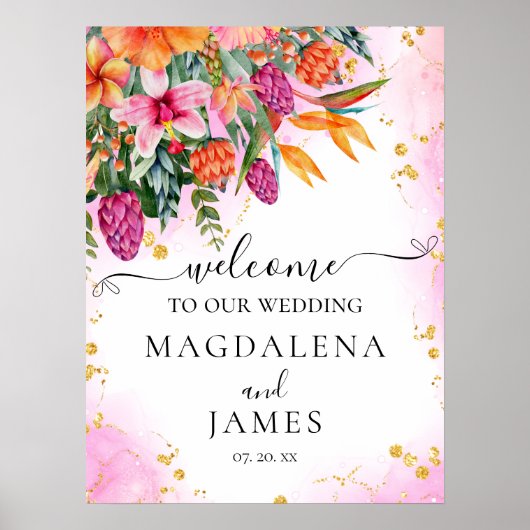 Farbenfrohe tropische Blume in Rosa und Orange wil Poster (Vorne)