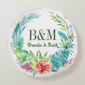 Farbenfrohe tropische Blume Kranz Rundes Kissen (Rückseite)