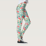 Farbenfrohe tropische Blume Leggings<br><div class="desc">Farbenfrohe tropische Blume und grüne Blätter mit tropischen, rosa Flamingos-Vögeln in einem nahtlosen Muster. Weißer Hintergrund veränderbar.</div>