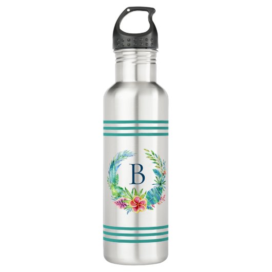 Farbenfrohe tropische Blume mit benutzerdefinierte Edelstahlflasche (Vorderseite)