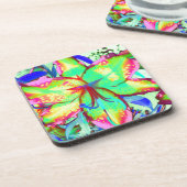 Farbenfrohe tropische Blume mit grüner Rosa Lilie Getränkeuntersetzer (Linke Seite)