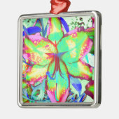 Farbenfrohe tropische Blume mit grüner Rosa Lilie Ornament Aus Metall (Links)